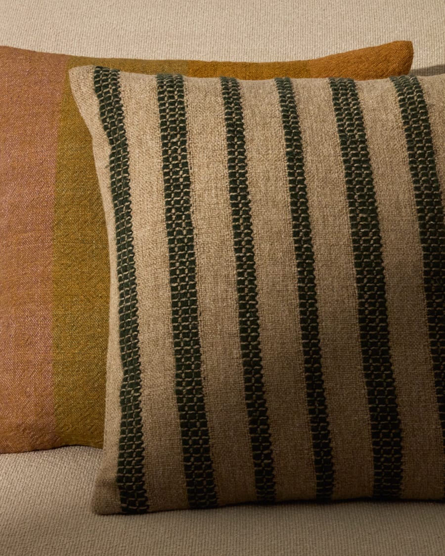 Naila green contrasting stripe cushion cover in acrylic fibres 50 x 50cm