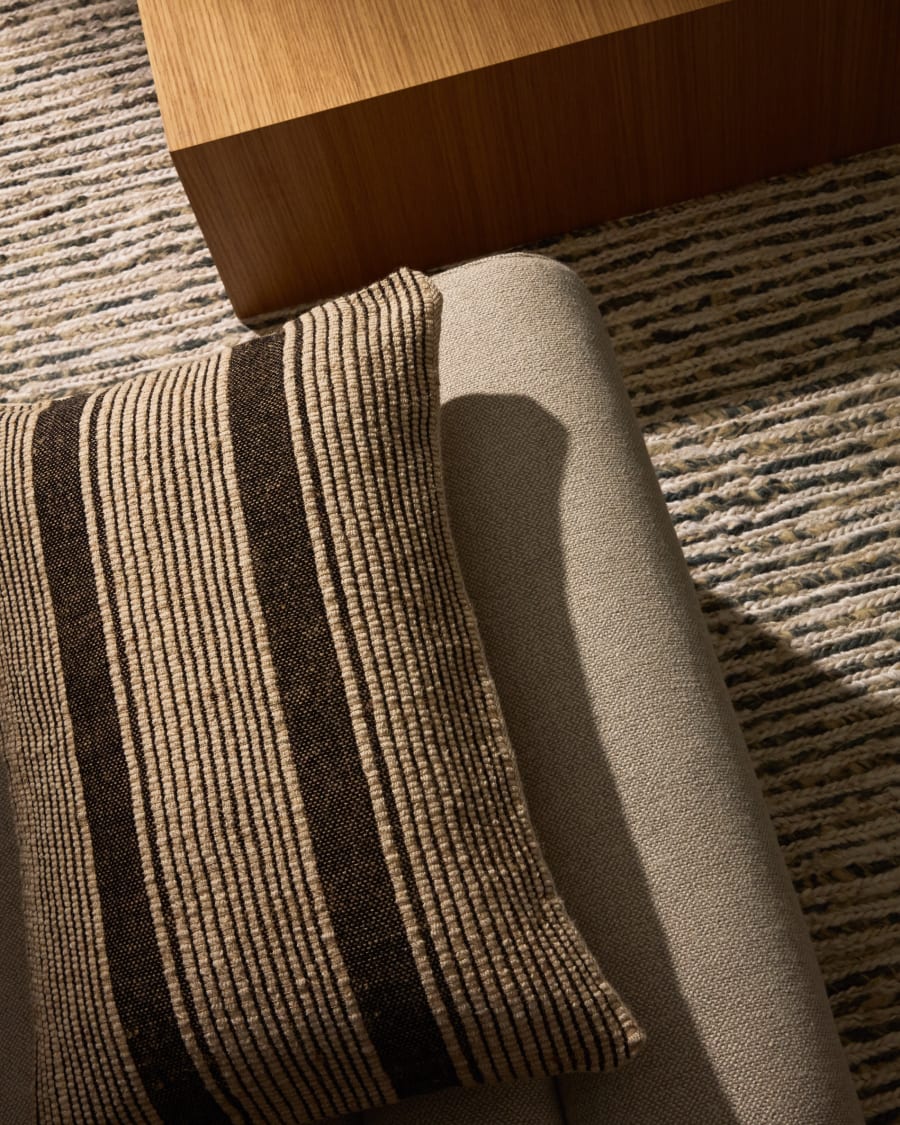 Uciel beige and black jute-embroidered cotton cushion cover 40 x 60 cm
