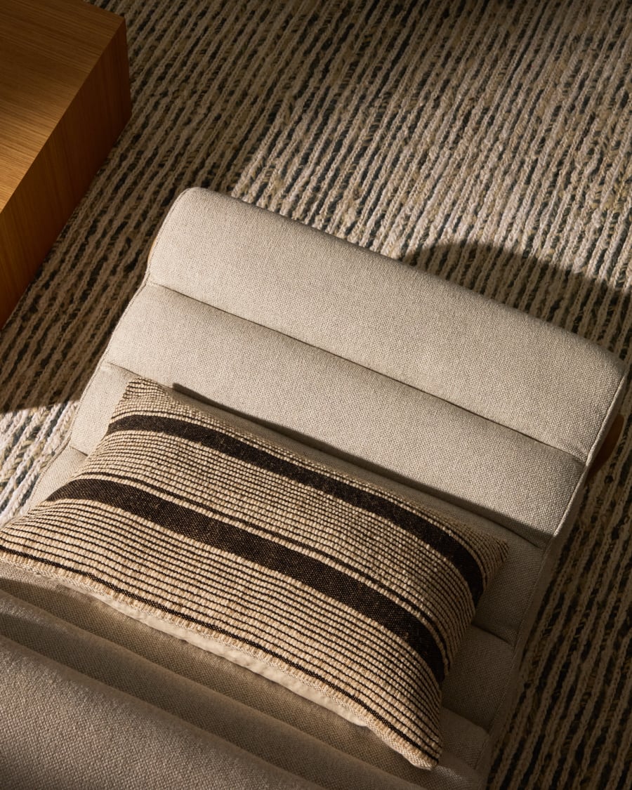 Uciel beige and black jute-embroidered cotton cushion cover 40 x 60 cm