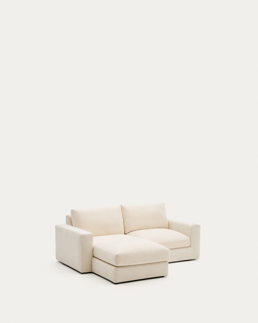 Modulares Sofa Alea für 3 Personen mit abnehmbarem Bezug aus Chenille mit Chaiselongue links in Ecru, 220 cm