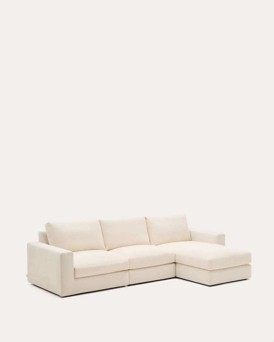 Alea ecru chenille 4-seater modular sofa with right chaise longue and removable cover 310cm