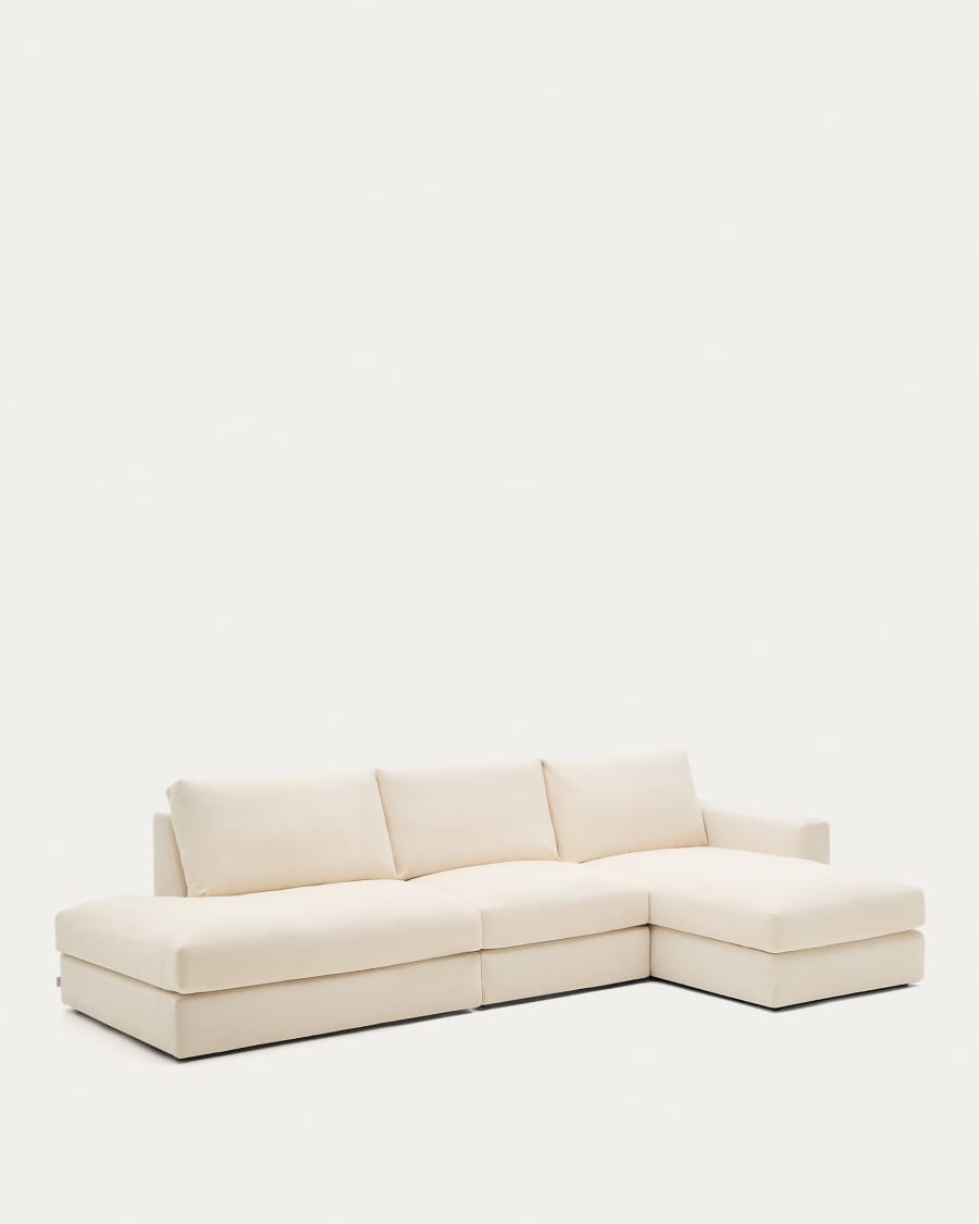 Alea ecru chenille 5-seater modular sofa with right chaise longue and removable cover 340cm