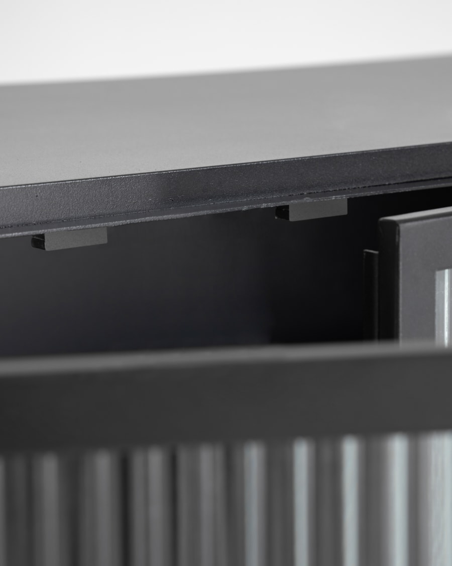 Trixie steel TV stand with 2 doors in a black painted finish, 180 x 50 cm
