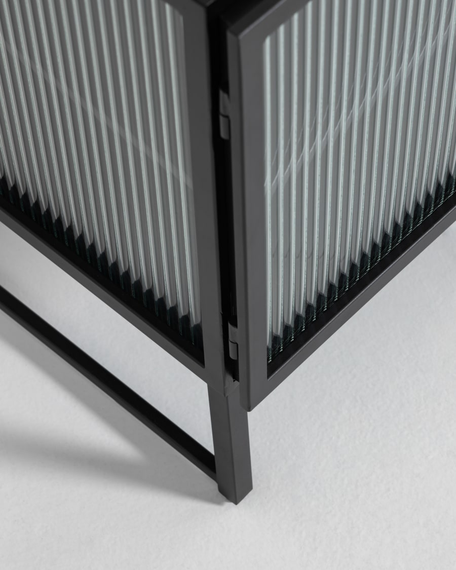 Trixie steel TV stand with 2 doors in a black painted finish, 180 x 50 cm