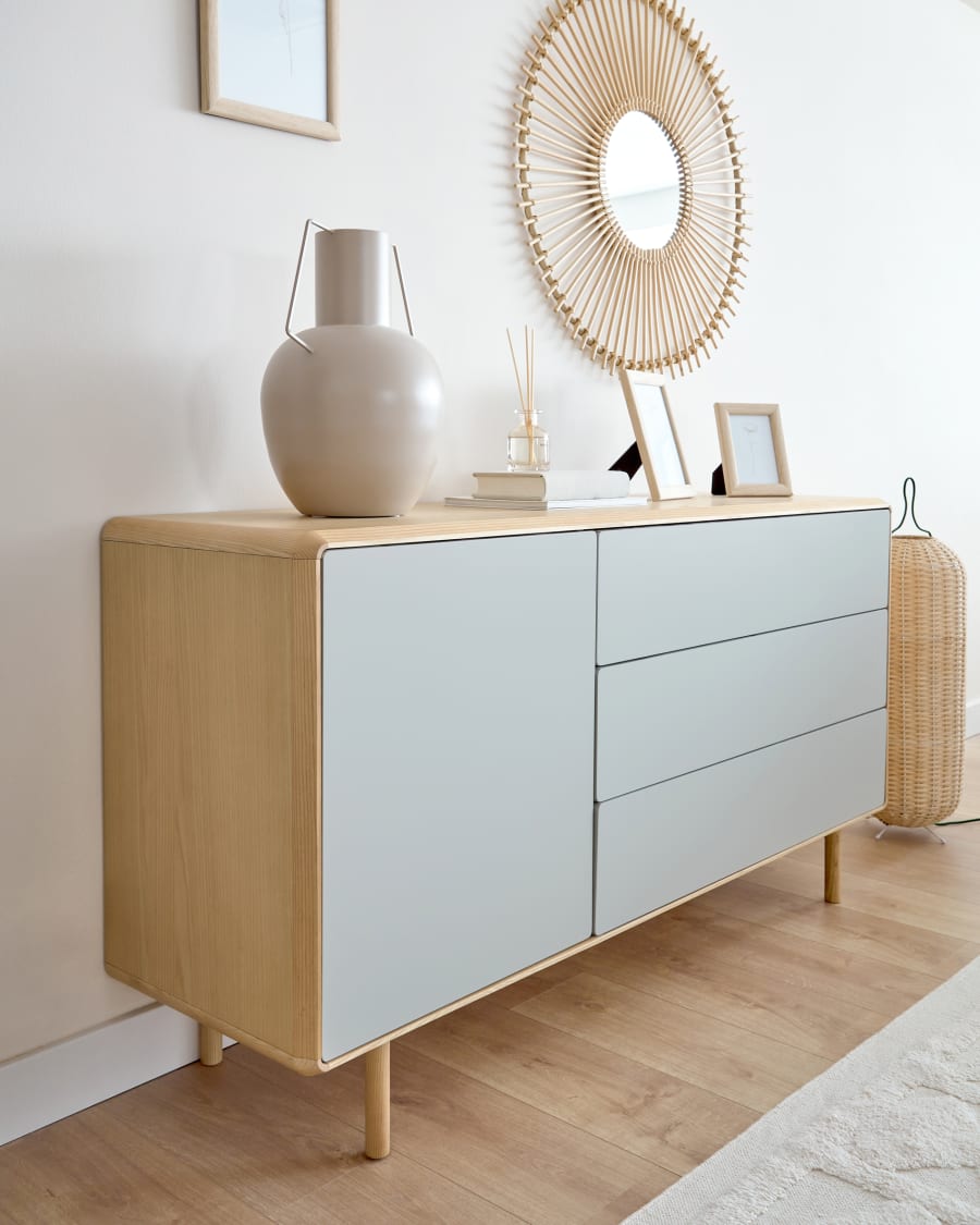 Anielle solid ash & ash veneer sideboard with 1 door and 3 drawers, 150 x 78 cm