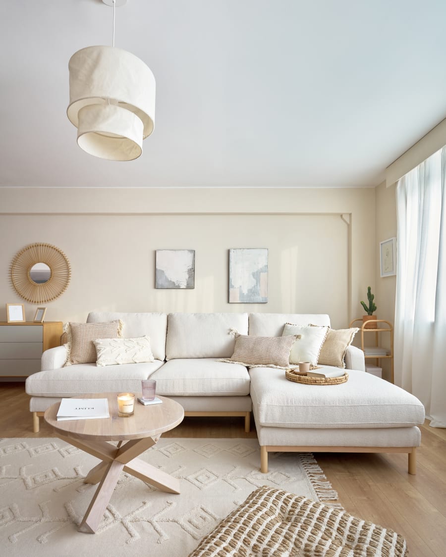 Lotus wood coffee table in solid oak wood, Ø 65 cm