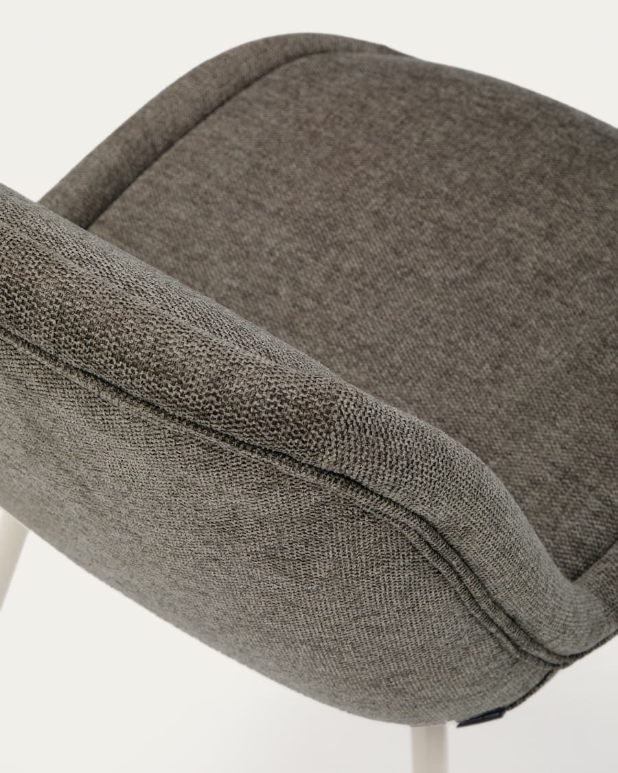 Aimin chair in brown chenille and steel legs with a matte beige painted finish FSC Mix Credit