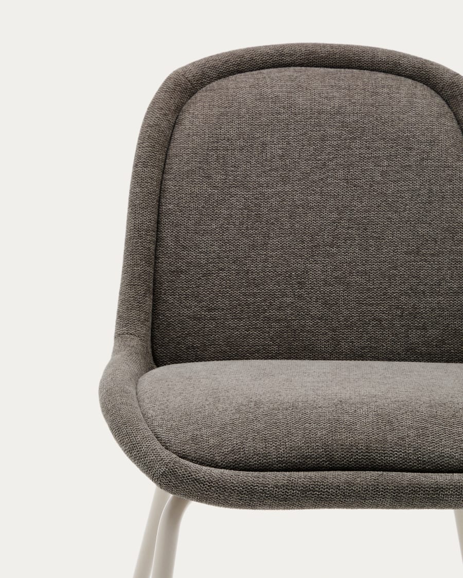 Aimin chair in brown chenille and steel legs with a matte beige painted finish FSC Mix Credit