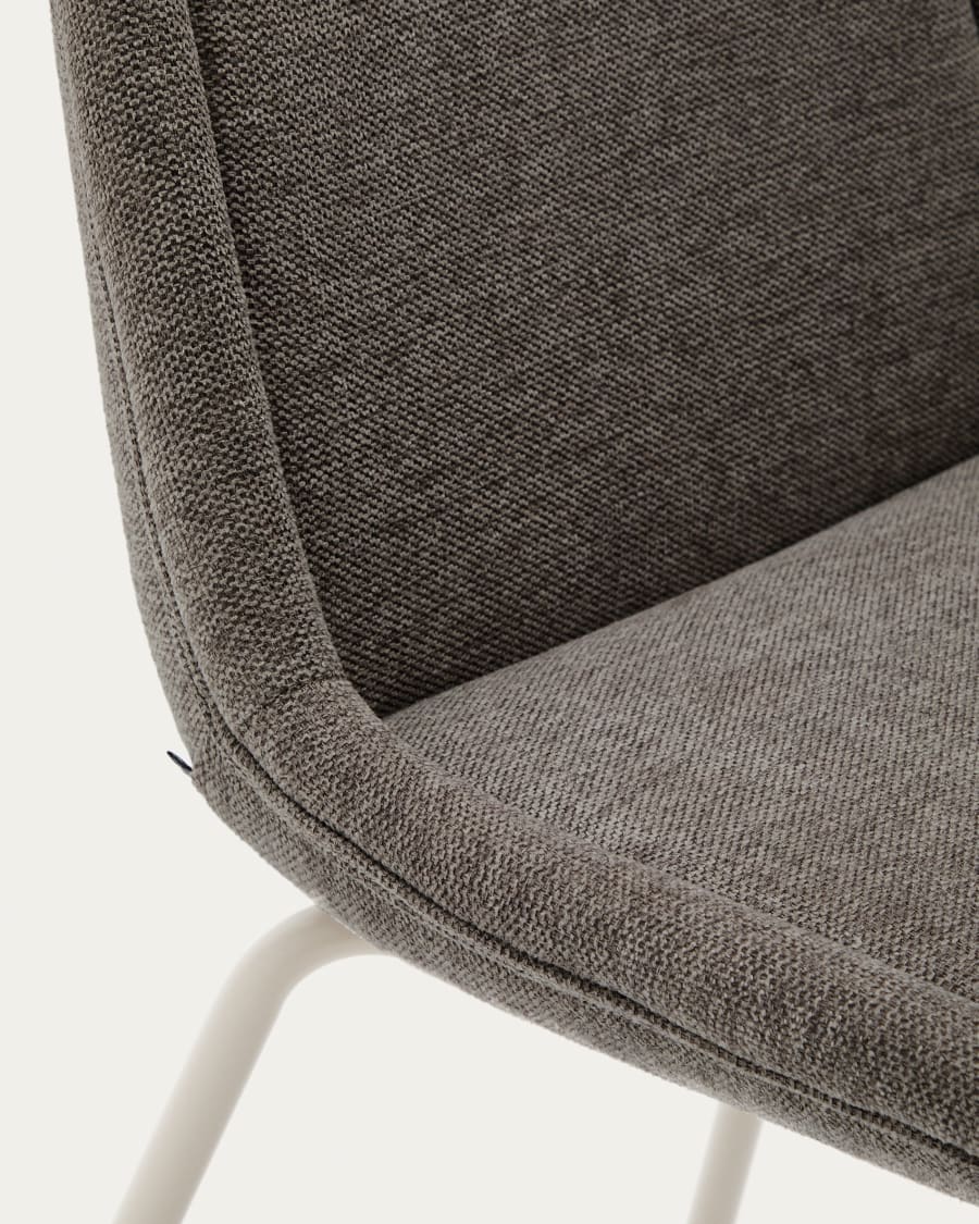 Aimin chair in brown chenille and steel legs with a matte beige painted finish FSC Mix Credit
