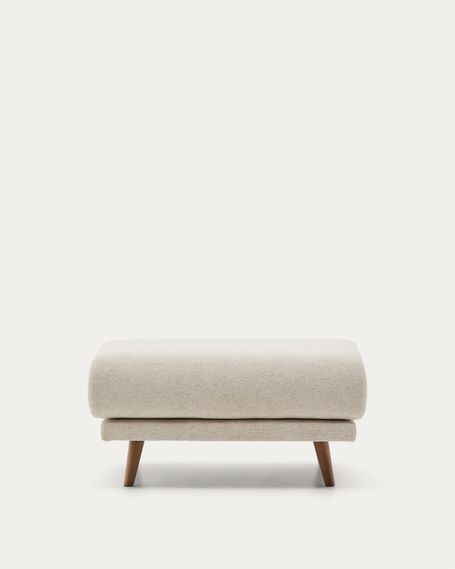 Karin footrest in beige chenille with solid beech wood legs 90 x 70cm