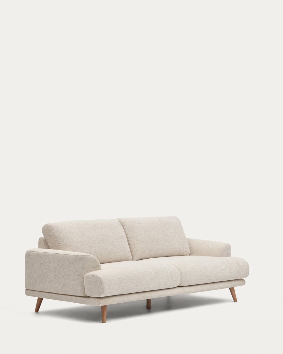 Karin 3 seater sofa in beige with solid beech wood legs, 231 cm