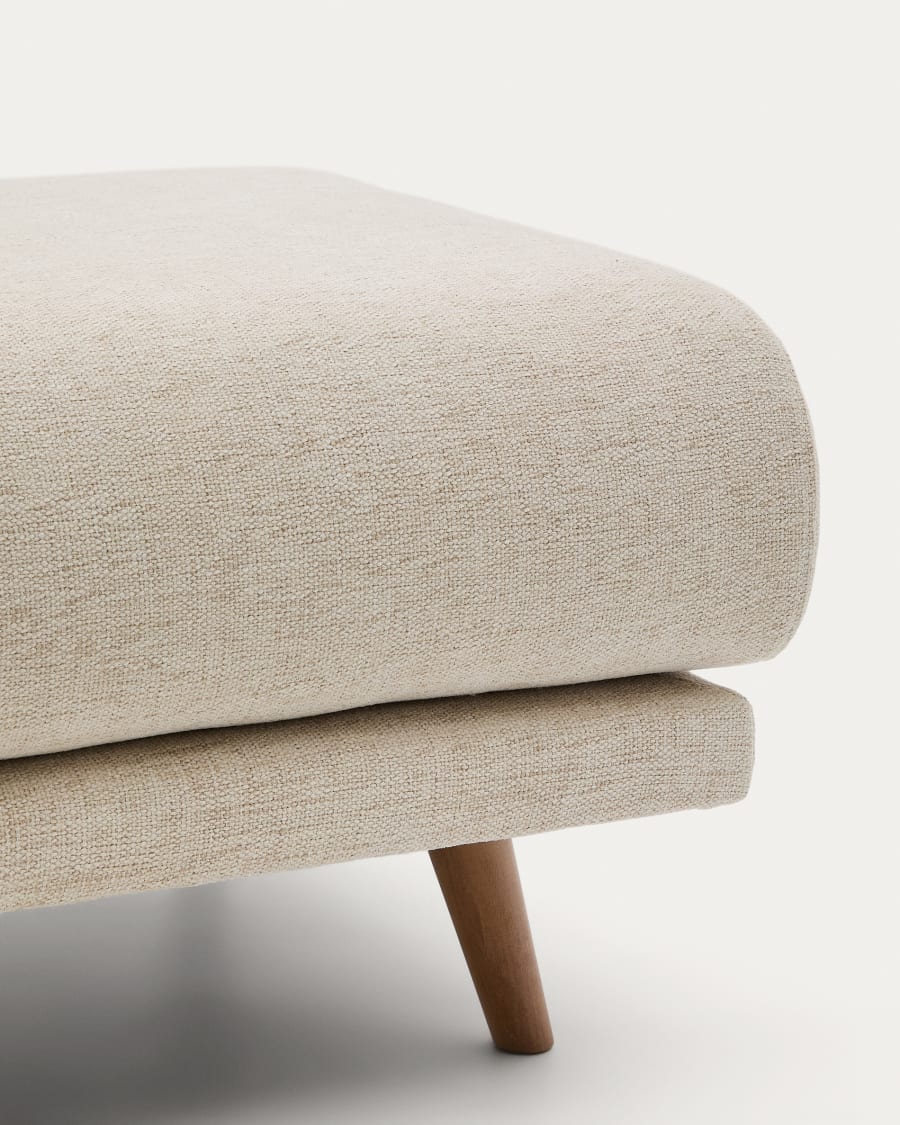 Karin footrest in beige chenille with solid beech wood legs 90 x 70cm