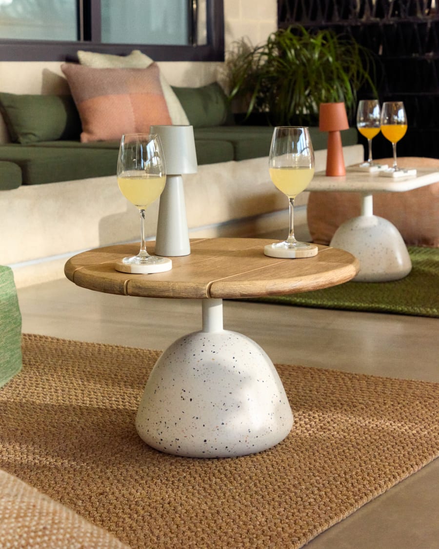 Saura coffee table with white terrazzo and natural acacia top, 32 x Ø55 cm FSC 100%