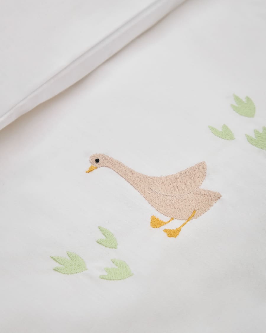Milu set of duvet cover and pillow cases with embroidered goose for convertible cot and bed 70 x 140 cm