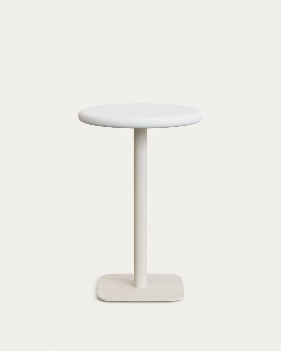 Dina outdoor tall round table with white cement top Ø70cm and white steel base 48x48x96cm