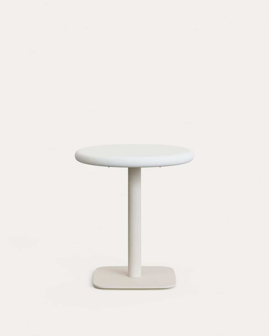 Dina outdoor round table with white cement top Ø70cm and white steel base 48x48x72cm