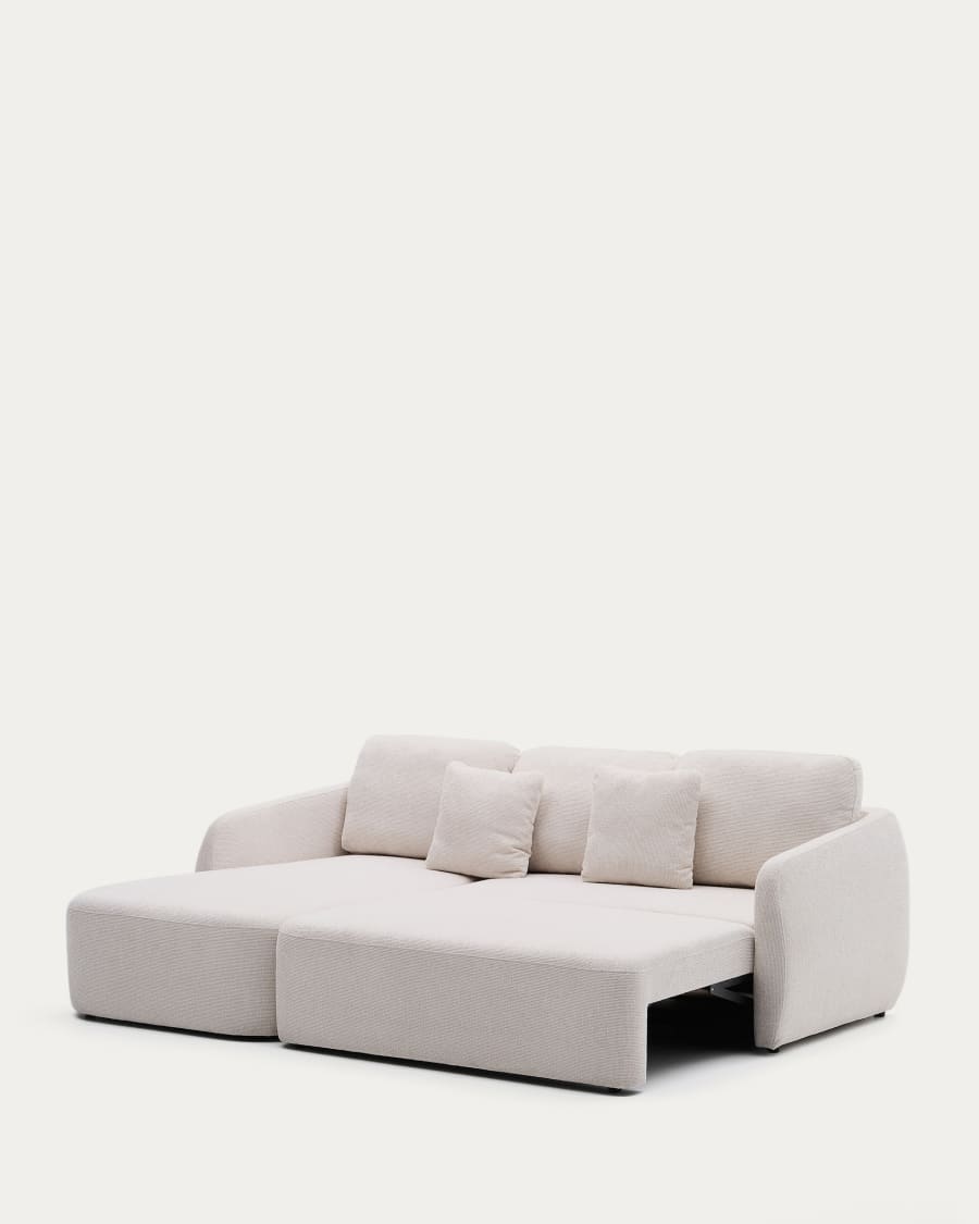 Laira 3-seater sofa bed with left chaise longue in ecru chenille 246cm FSC Mix Credit