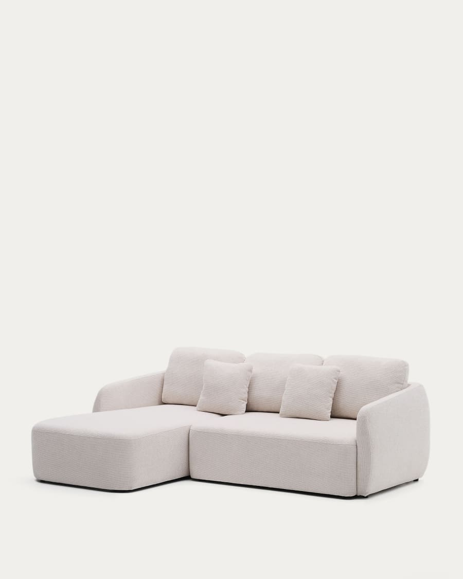 Laira 3-seater sofa bed with left chaise longue in ecru chenille 246cm FSC Mix Credit