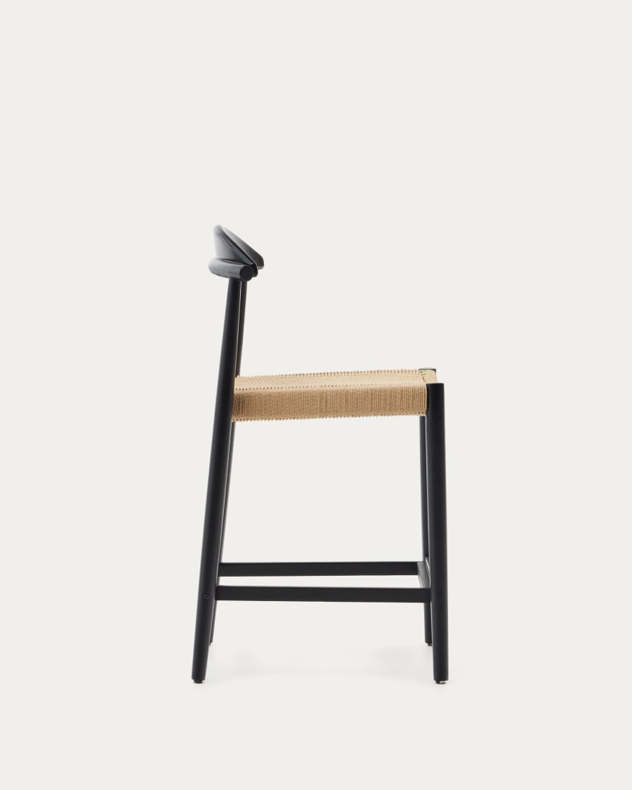 Nina stool made of solid acacia wood with black finish and beige rope height 62 cm
