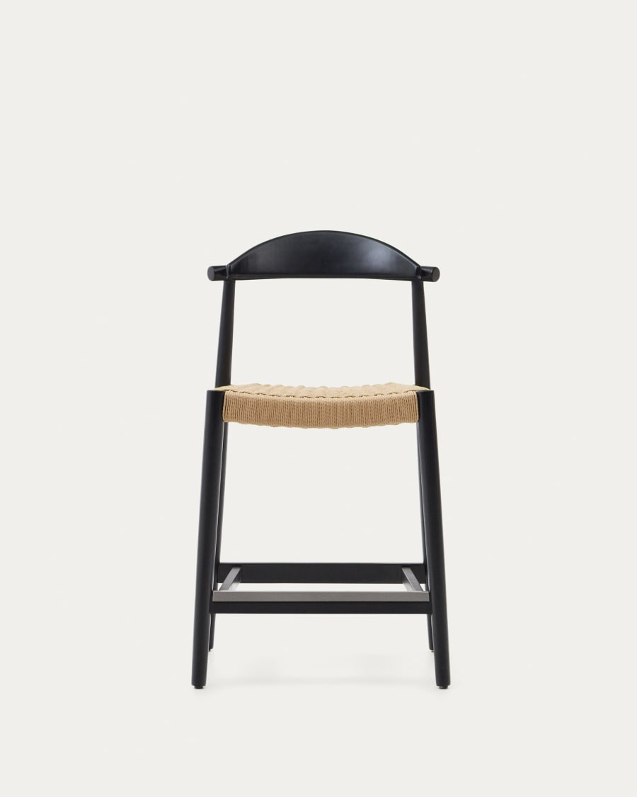 Nina stool made of solid acacia wood with black finish and beige rope height 62 cm
