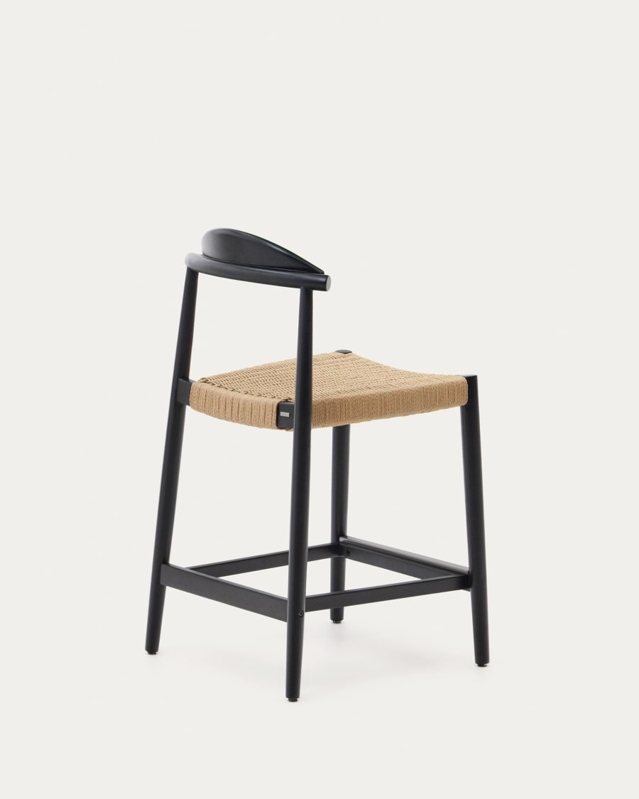 Nina stool made of solid acacia wood with black finish and beige rope height 62 cm