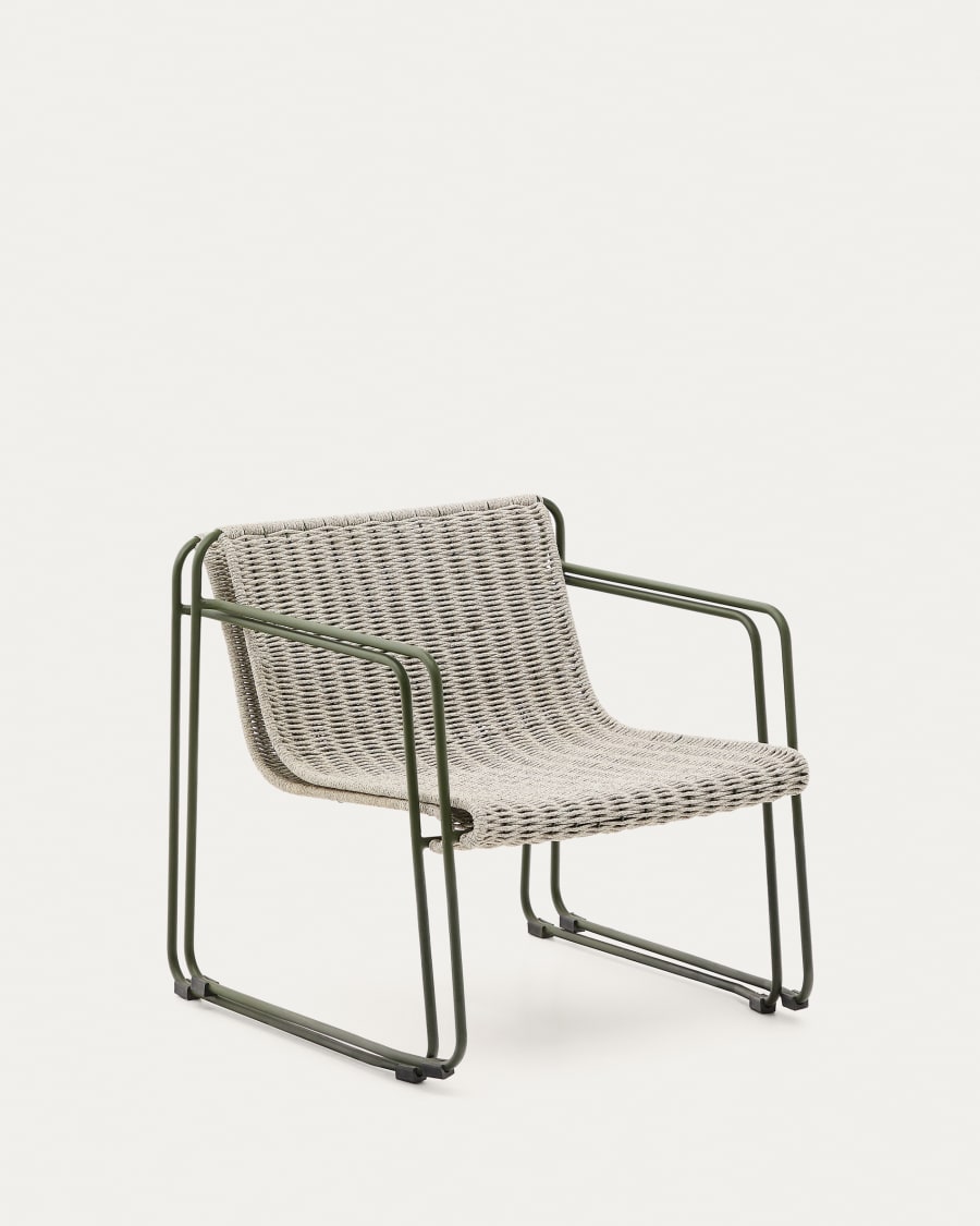 Maurina stackable armchair in green galvanised steel and ecru and grey rope cord