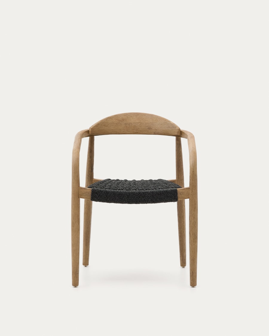 Nina stackable chair in solid acacia wood and black rope seat FSC 100%