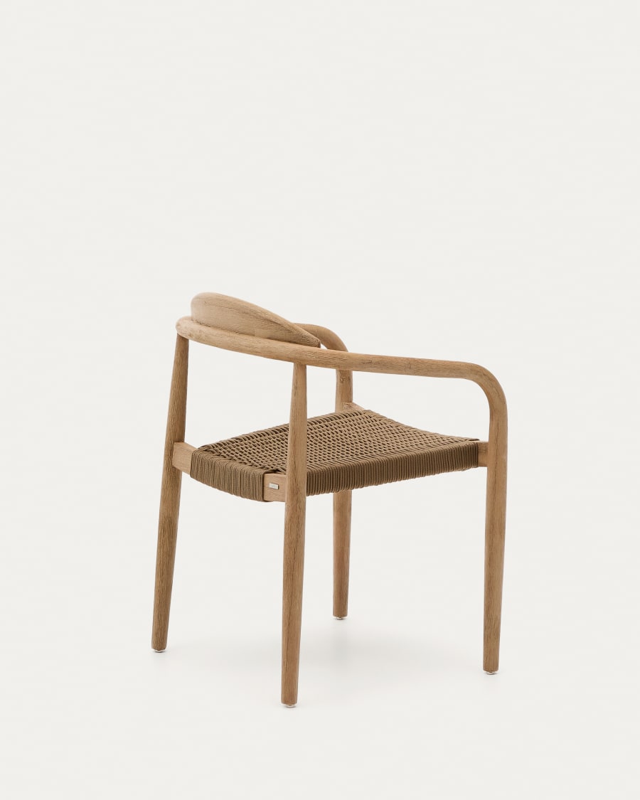 Nina stackable chair in solid acacia wood and beige rope seat FSC 100%
