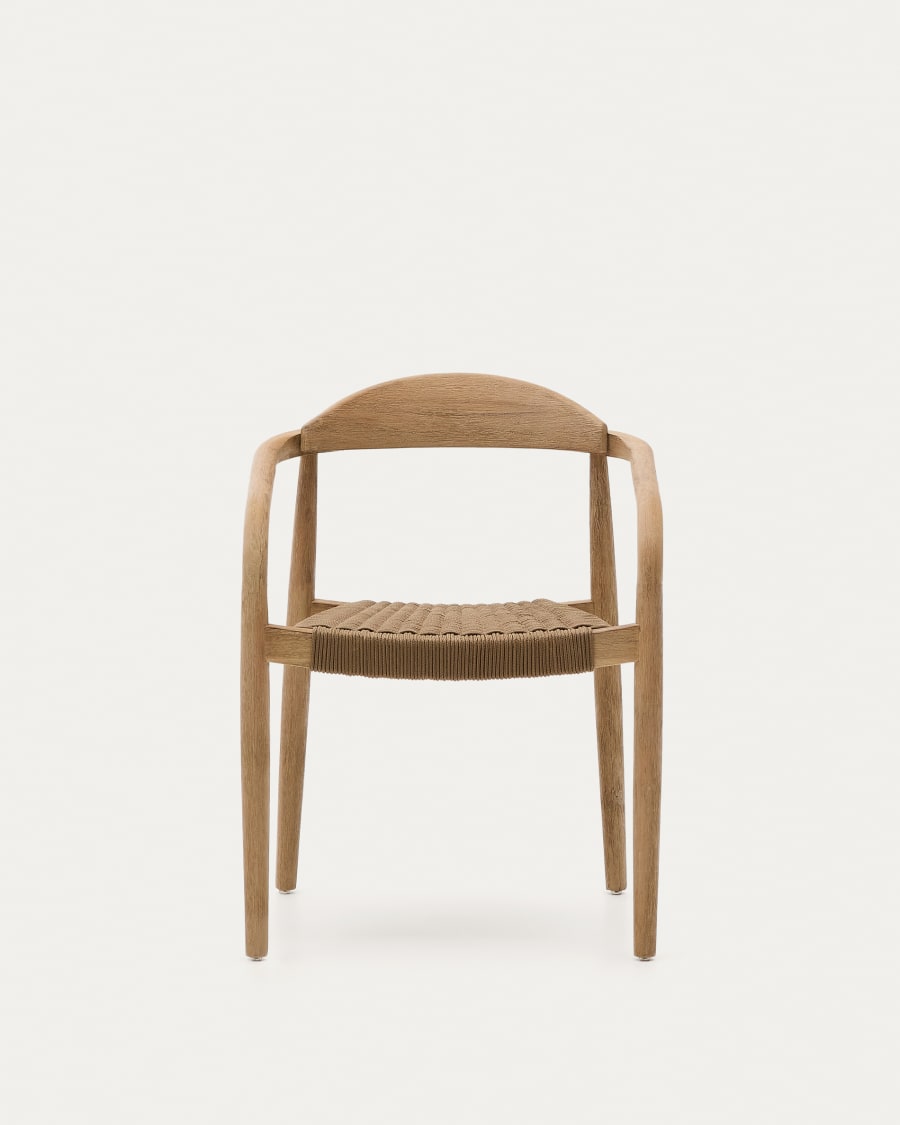 Nina stackable chair in solid acacia wood and beige rope seat FSC 100%