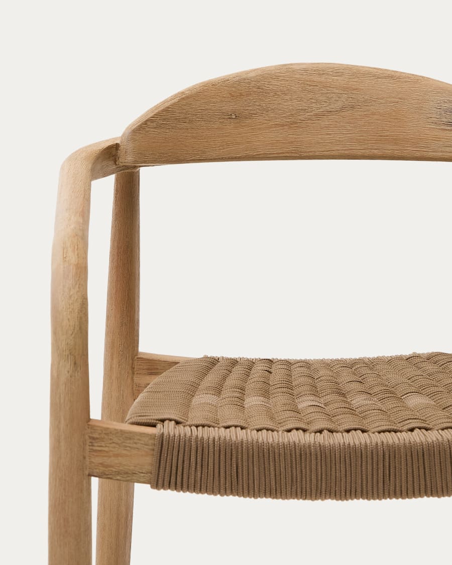 Nina stackable chair in solid acacia wood and beige rope seat FSC 100%