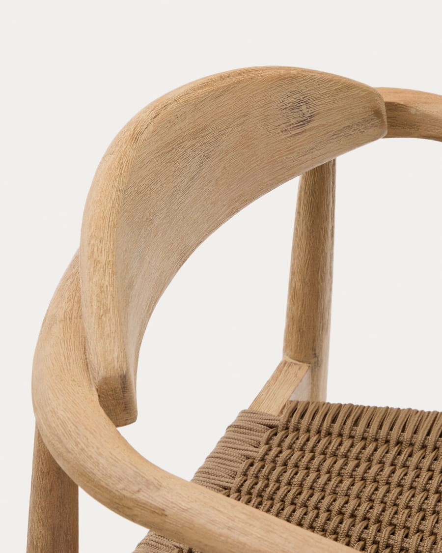 Nina stackable chair in solid acacia wood and beige rope seat FSC 100%