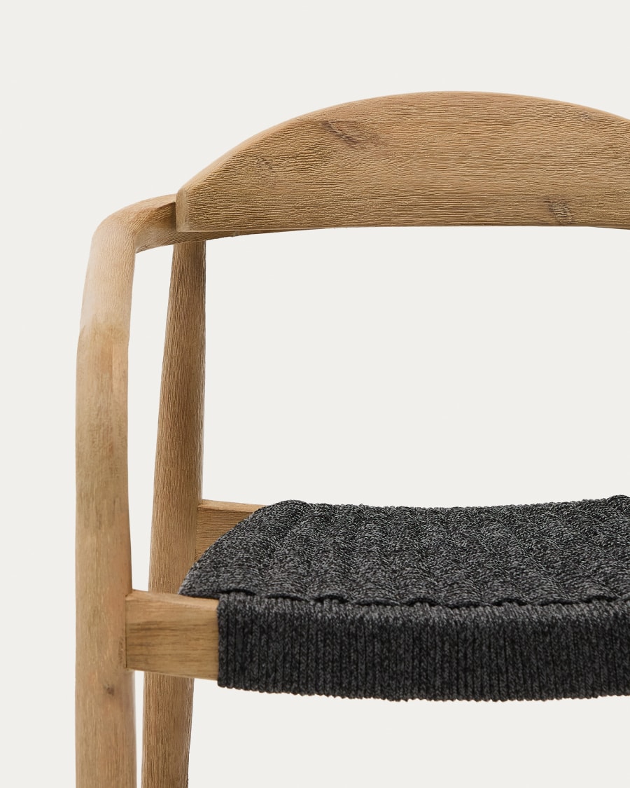 Nina stackable chair in solid acacia wood and black rope seat FSC 100%