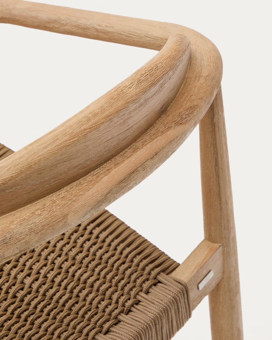 Nina stackable chair in solid acacia wood and beige rope seat FSC 100%