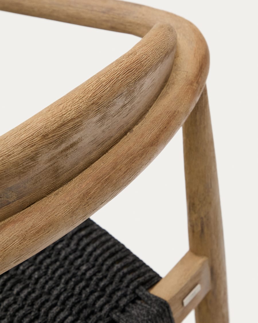 Nina stackable chair in solid acacia wood and black rope seat FSC 100%