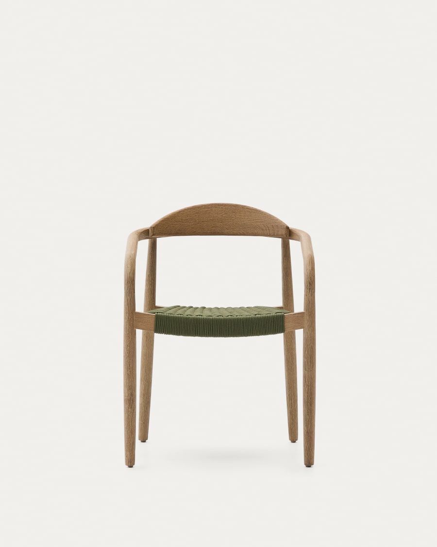 Nina stackable chair in FSC 100% solid acacia wood and green rope cord