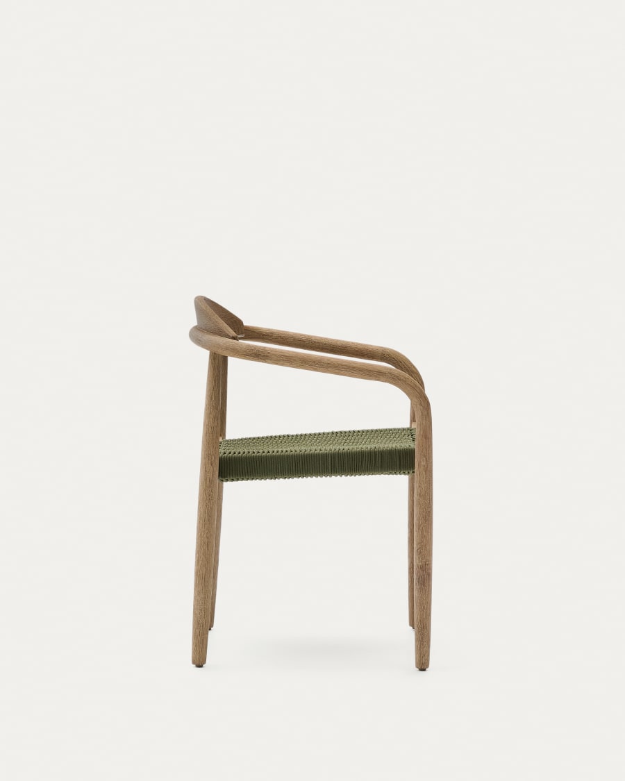 Nina stackable chair in FSC 100% solid acacia wood and green rope cord