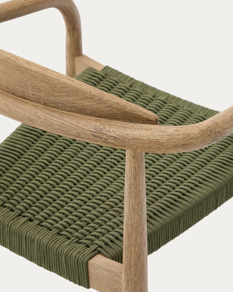 Nina stackable chair in FSC 100% solid acacia wood and green rope cord