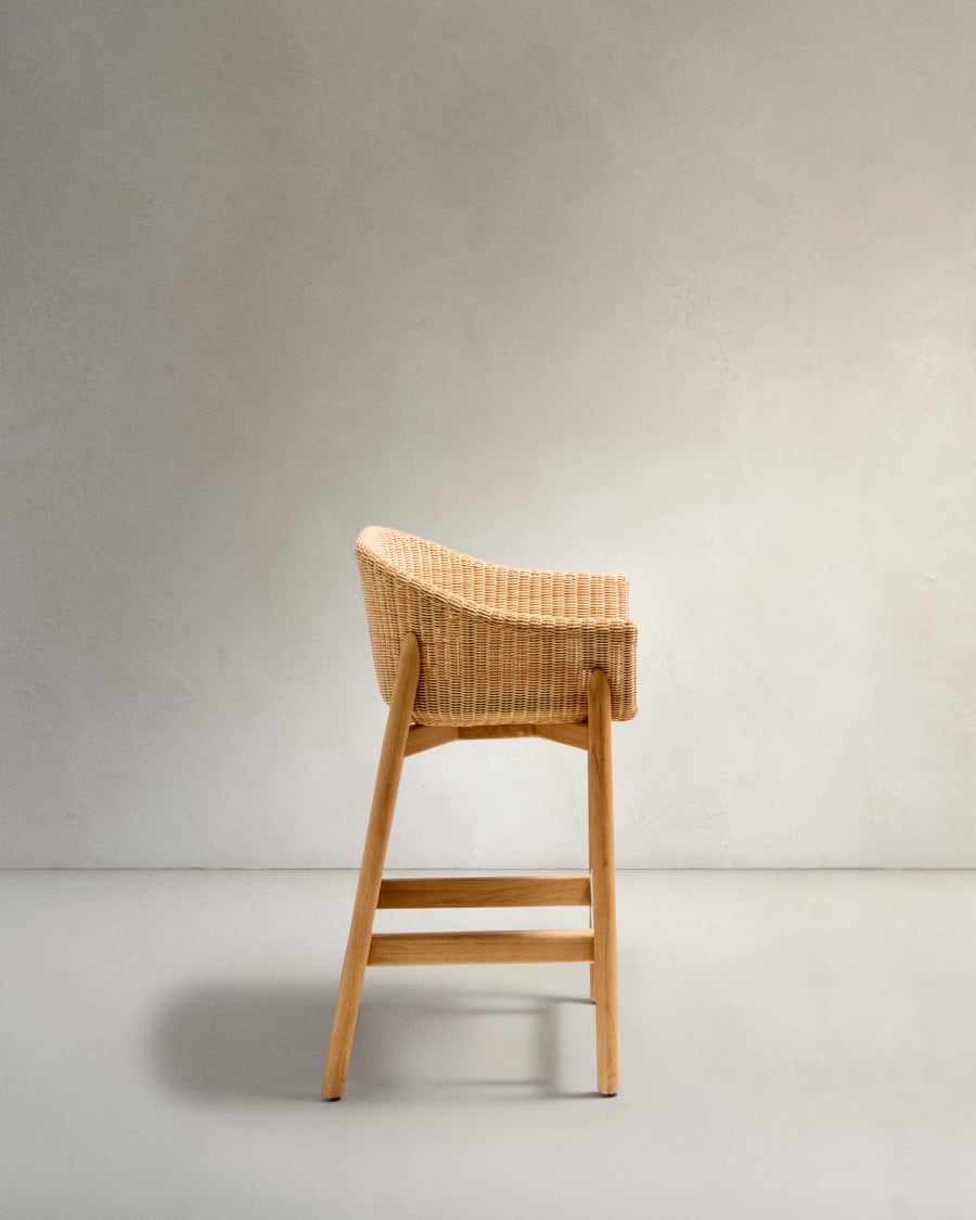 Galea stool in FSC 100% solid teak wood and synthetic rattan 75cm