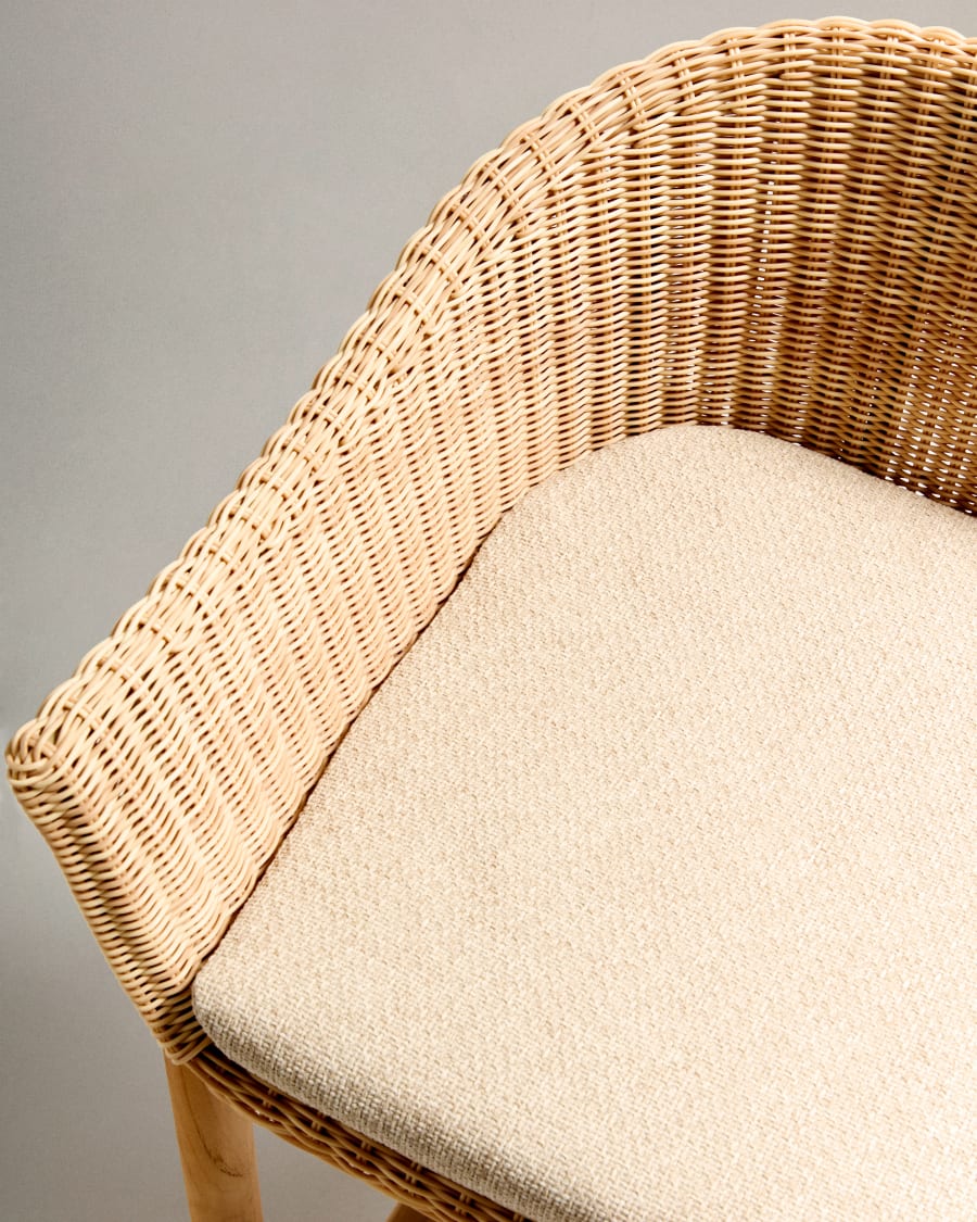 Galea stool in FSC 100% solid teak wood and synthetic rattan 75cm