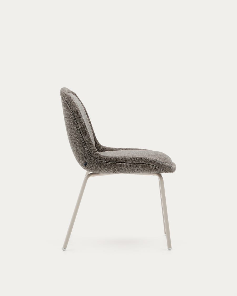 Aimin chair in brown chenille and steel legs with a matte beige painted finish FSC Mix Credit