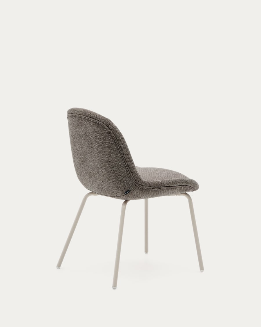 Aimin chair in brown chenille and steel legs with a matte beige painted finish FSC Mix Credit
