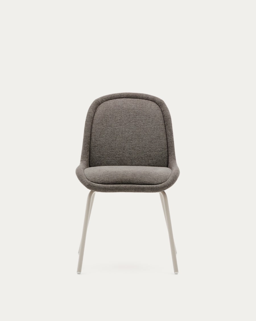 Aimin chair in brown chenille and steel legs with a matte beige painted finish FSC Mix Credit