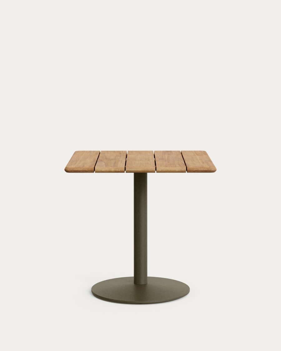 Outdoor-Tisch Esilda mit Tischplatte aus Akazienholz FSC 100 % 80 x 80 cm und grünem Stahlfuß Ø 55 x 72 cm