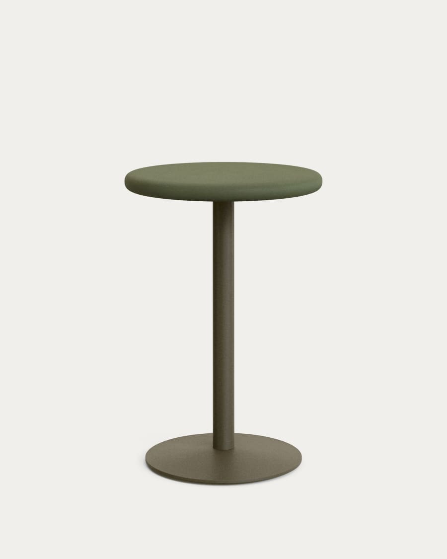 Esilda outdoor tall round table with green cement top Ø70cm and green steel base Ø55x96cm