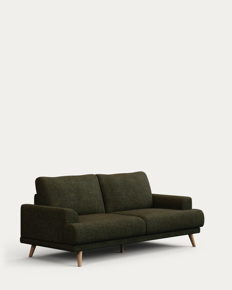 Karin 2-seater sofa green with solid beech wood legs with natural finish, 210 cm