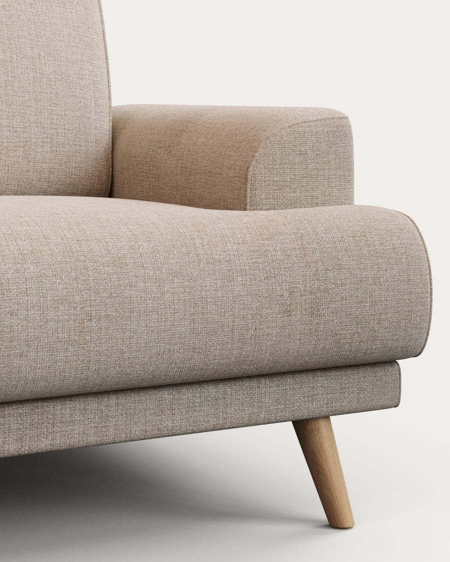 Karin 2-seater sofa beige with solid beech wood legs with natural finish, 210 cm