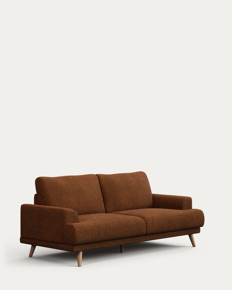 Karin 2-seater sofa dark orange with solid beech wood legs, 210 cm