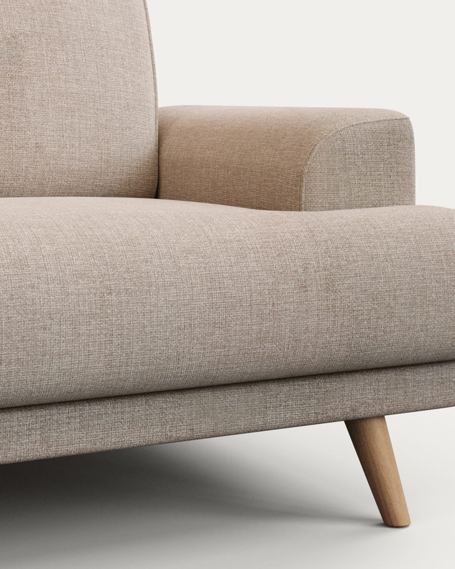 Karin 3-seater sofa beige with solid beech wood legs with natural finish, 231 cm