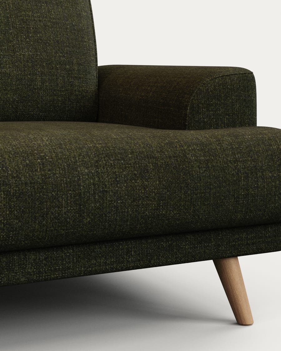 Karin 3-seater sofa green with solid beech wood legs with natural finish, 231 cm