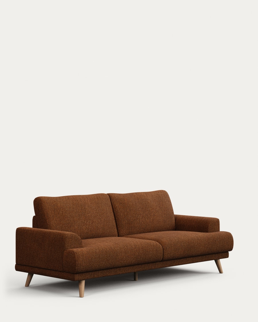 Karin 3-seater sofa dark orange with solid beech wood legs with natural finish, 231 cm